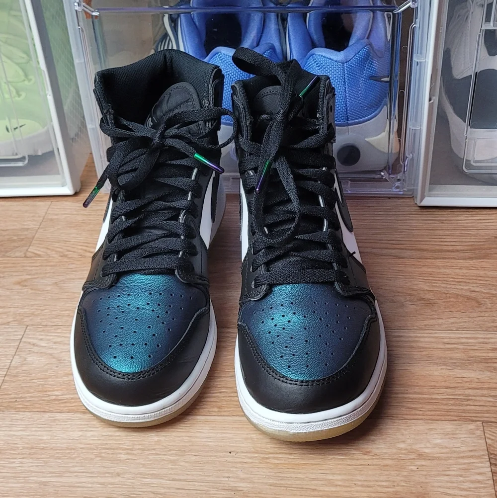 Nike Air Jordan 1 High Top Sneakers - Black, White, Teal Iridescent